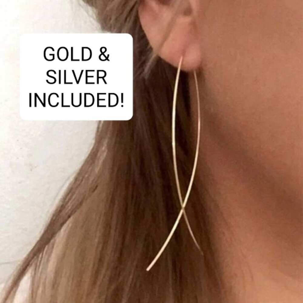 TWO PAIR Minimalist Threader Earrings Silver & Gold NWOT